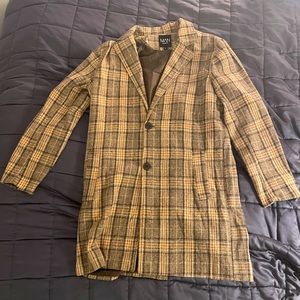 Boohoo Man Check Wool Look Overcoat Large